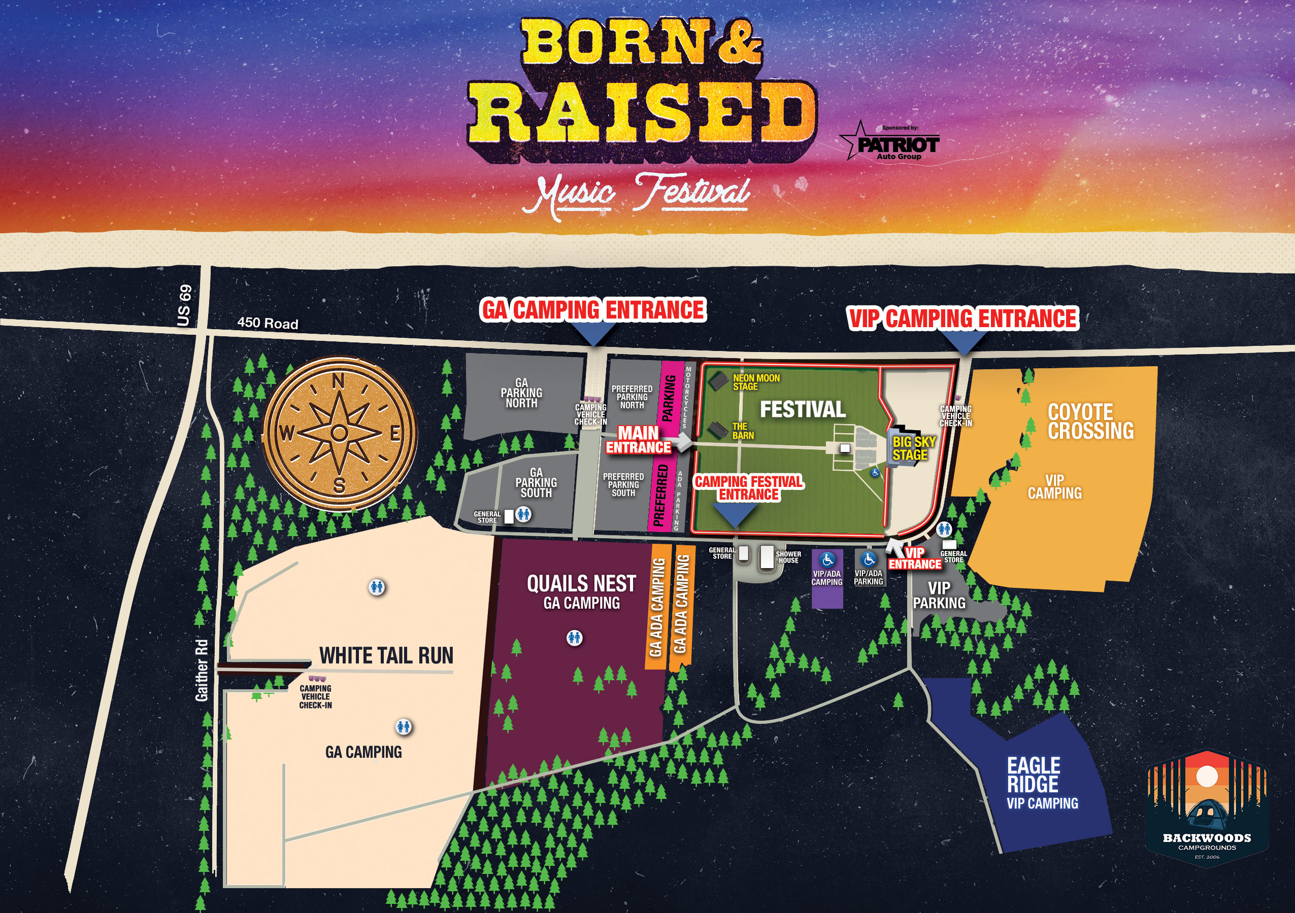 Born & Raised camping map