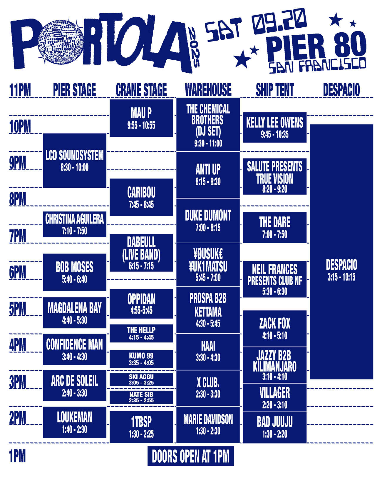 Saturday Set Times