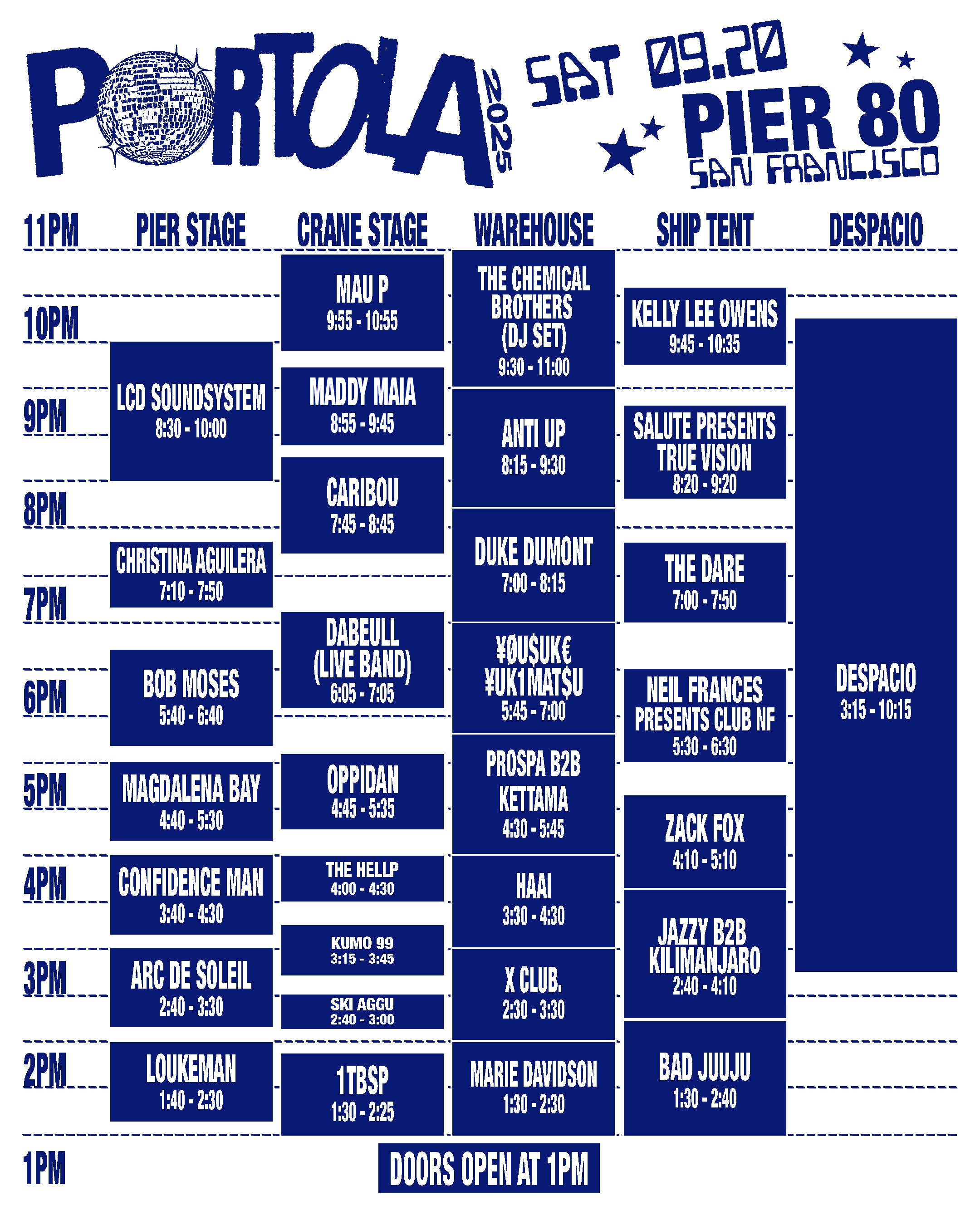 Saturday Set Times