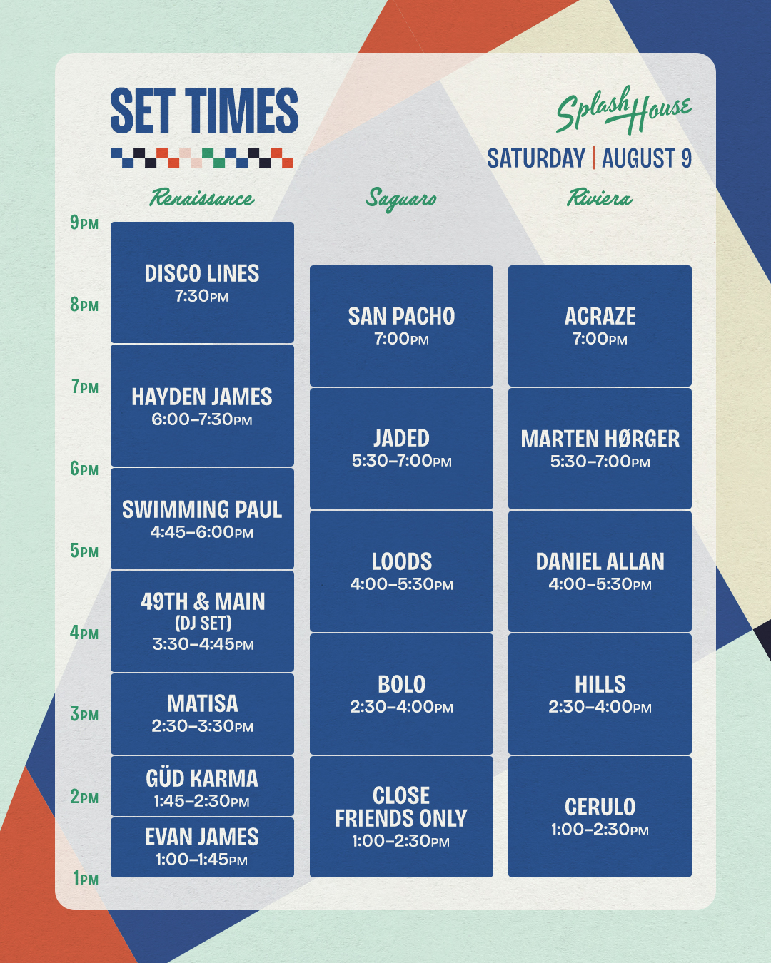 Saturday Set Times