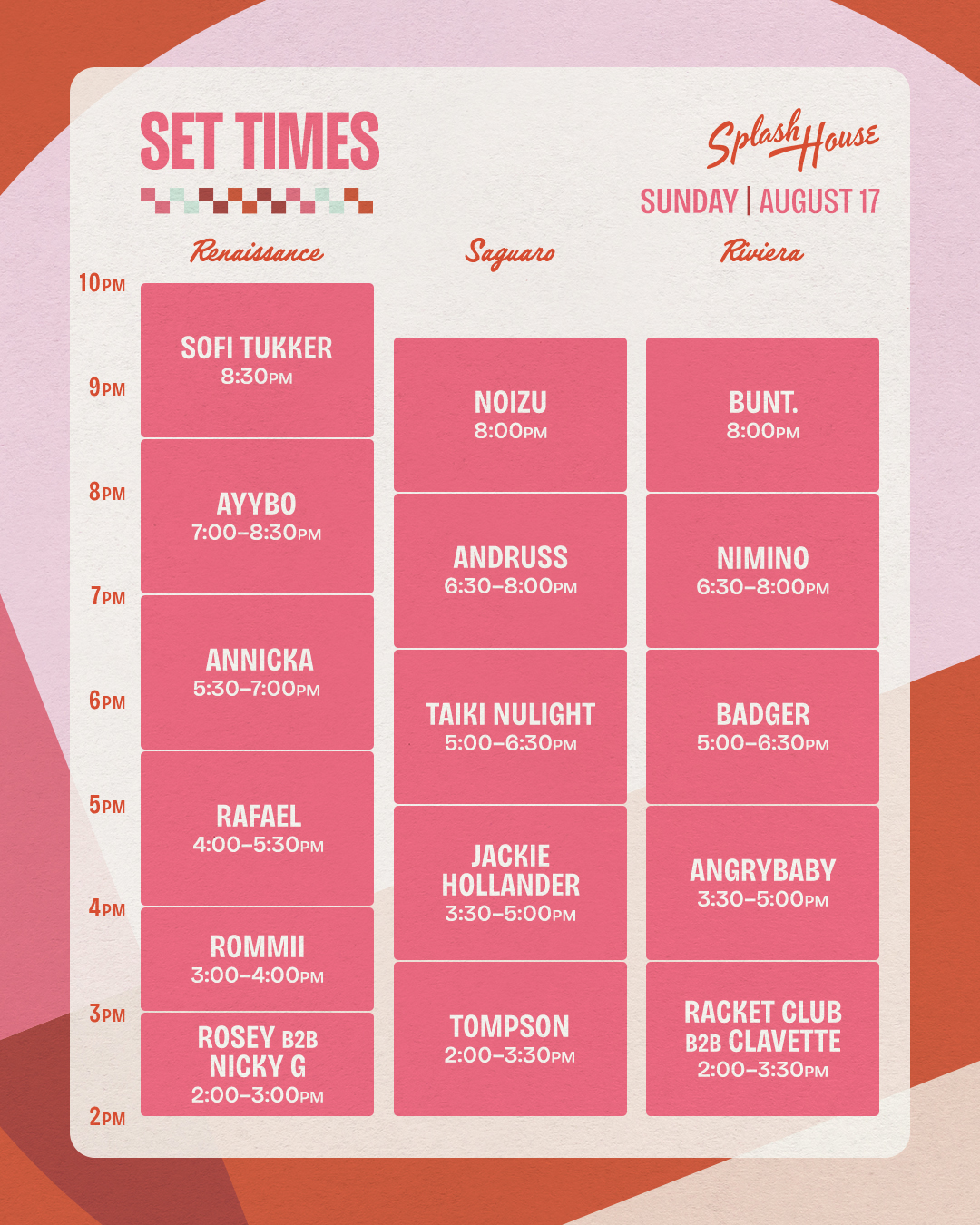 Sunday Set Times