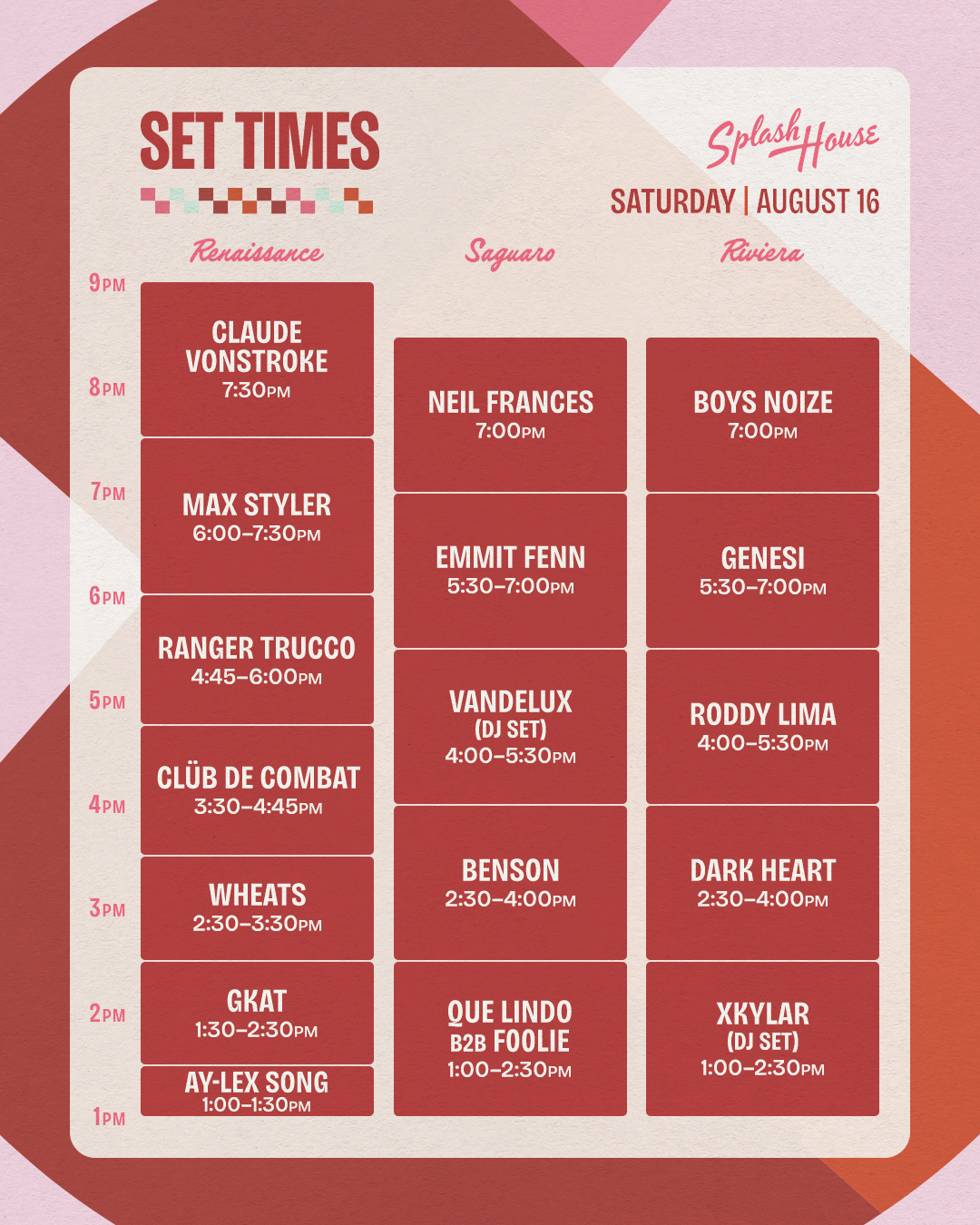 Saturday Set Times