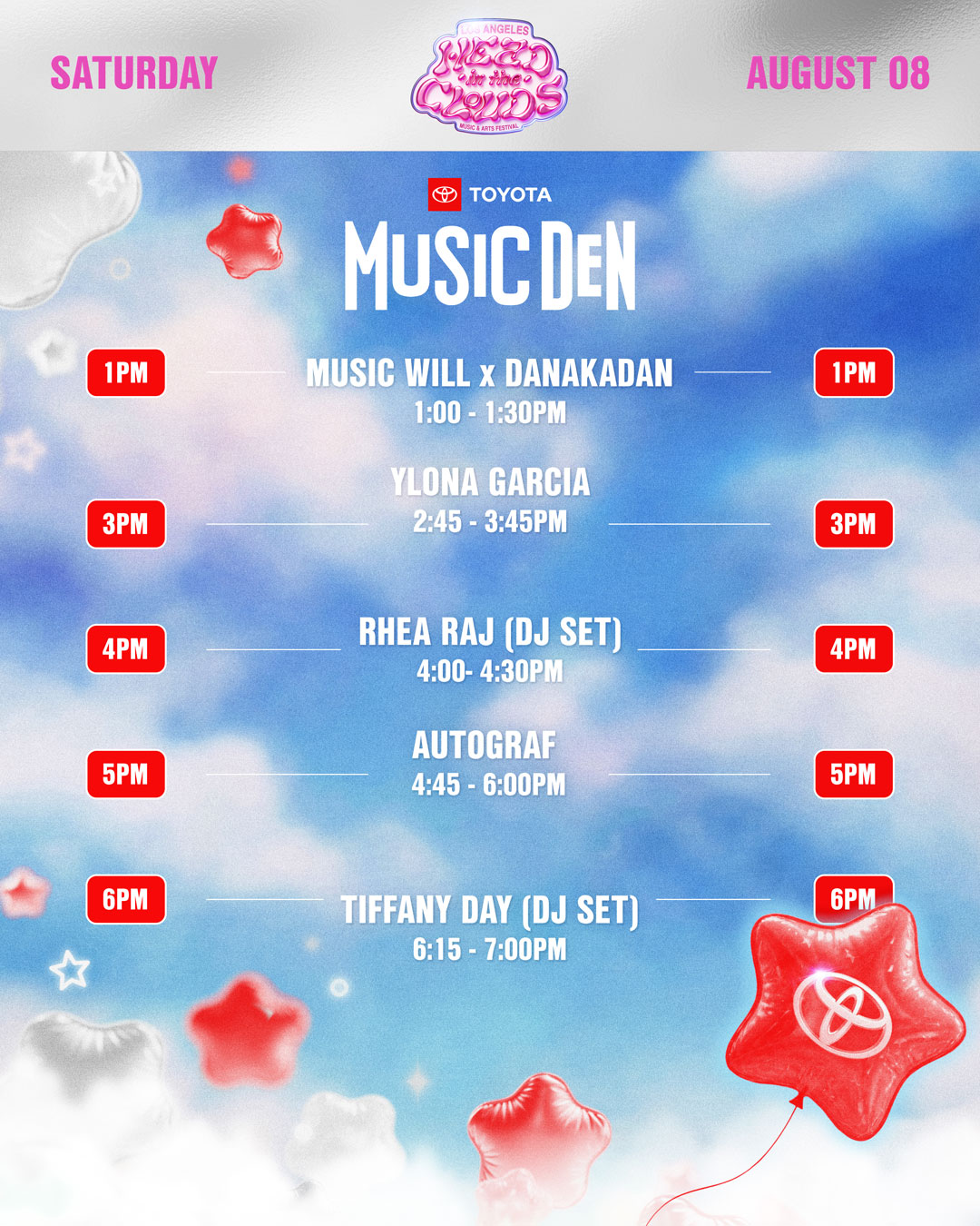 HITC Toyota Music Den Set Times