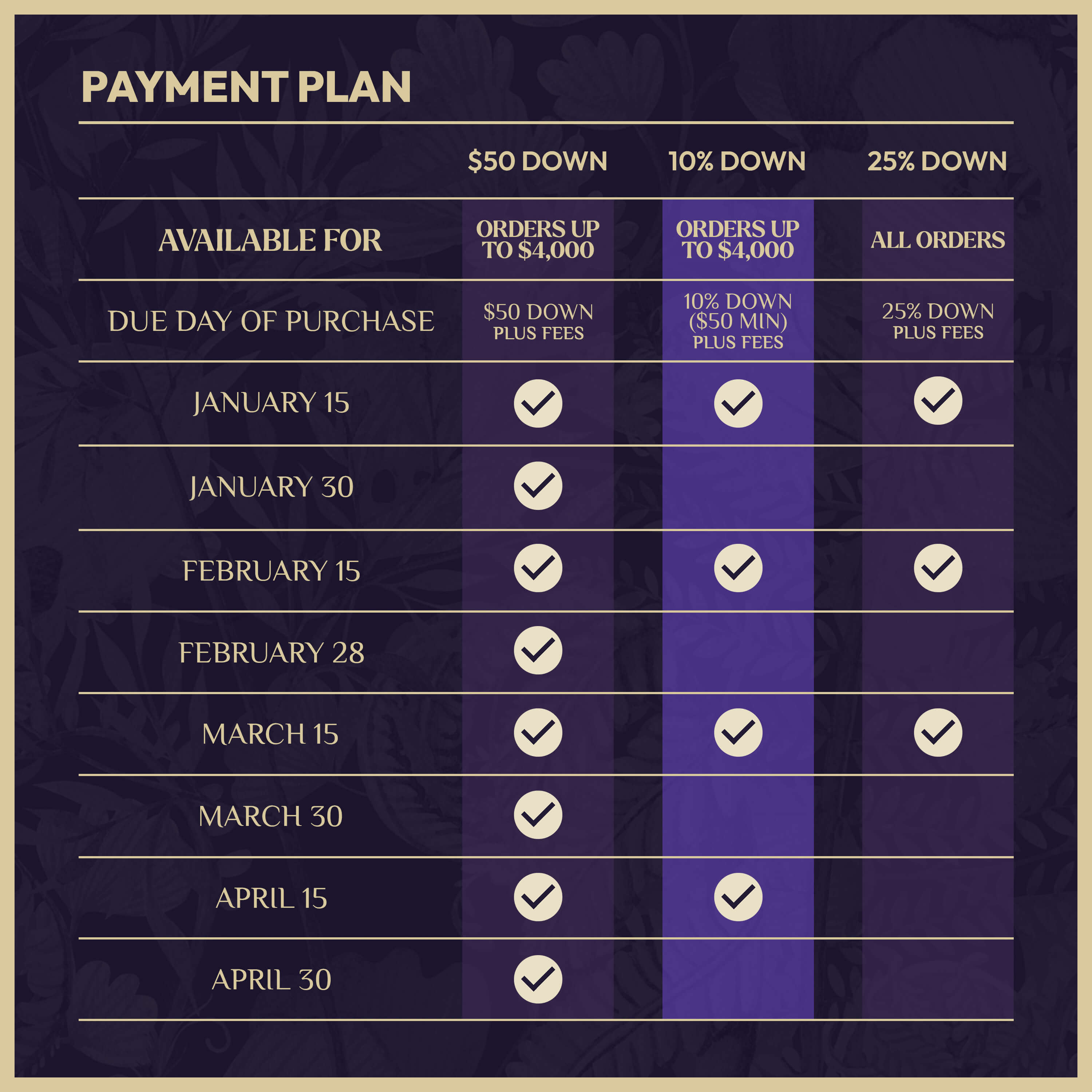 Payment Plan Grid