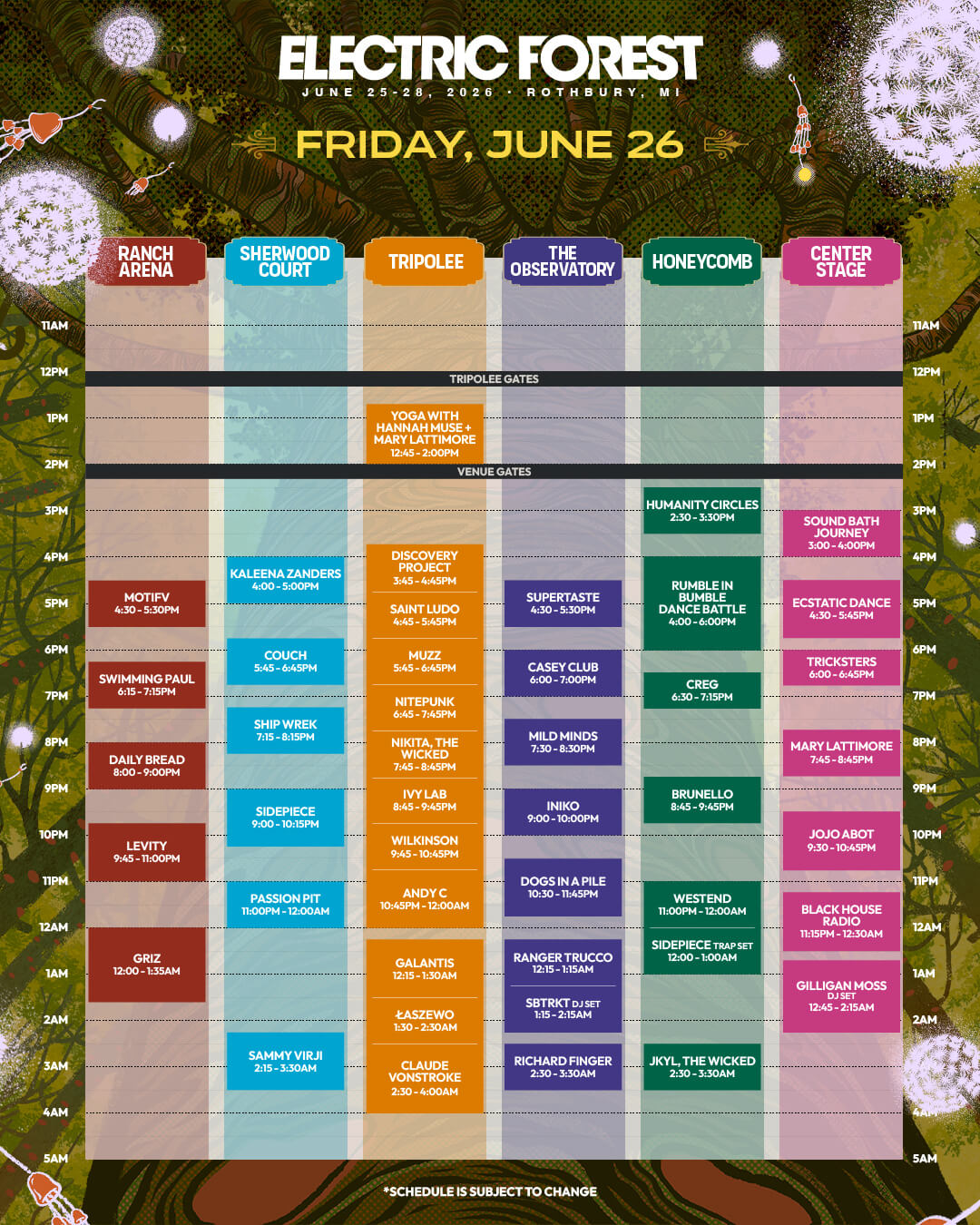 Friday Set times