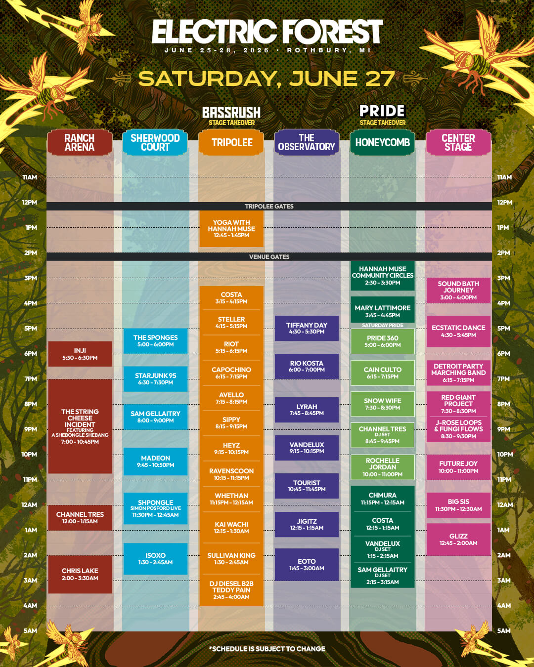 Saturday Set times