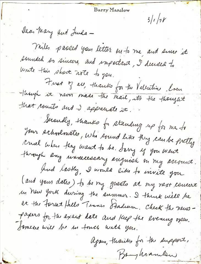 Barry Manilow letter