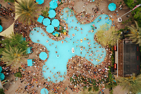 Aerial photo of Splash House pool
