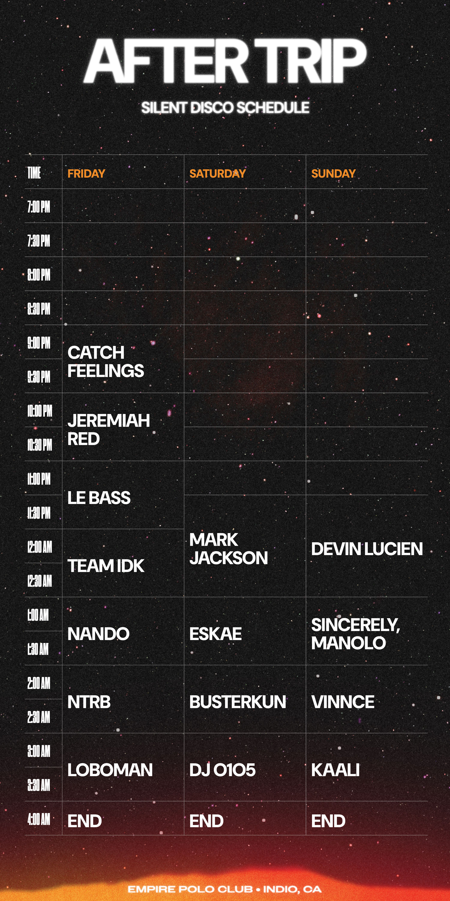 Silent disco schedule