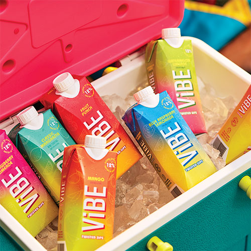 ViBE drinks in a cooler with ice