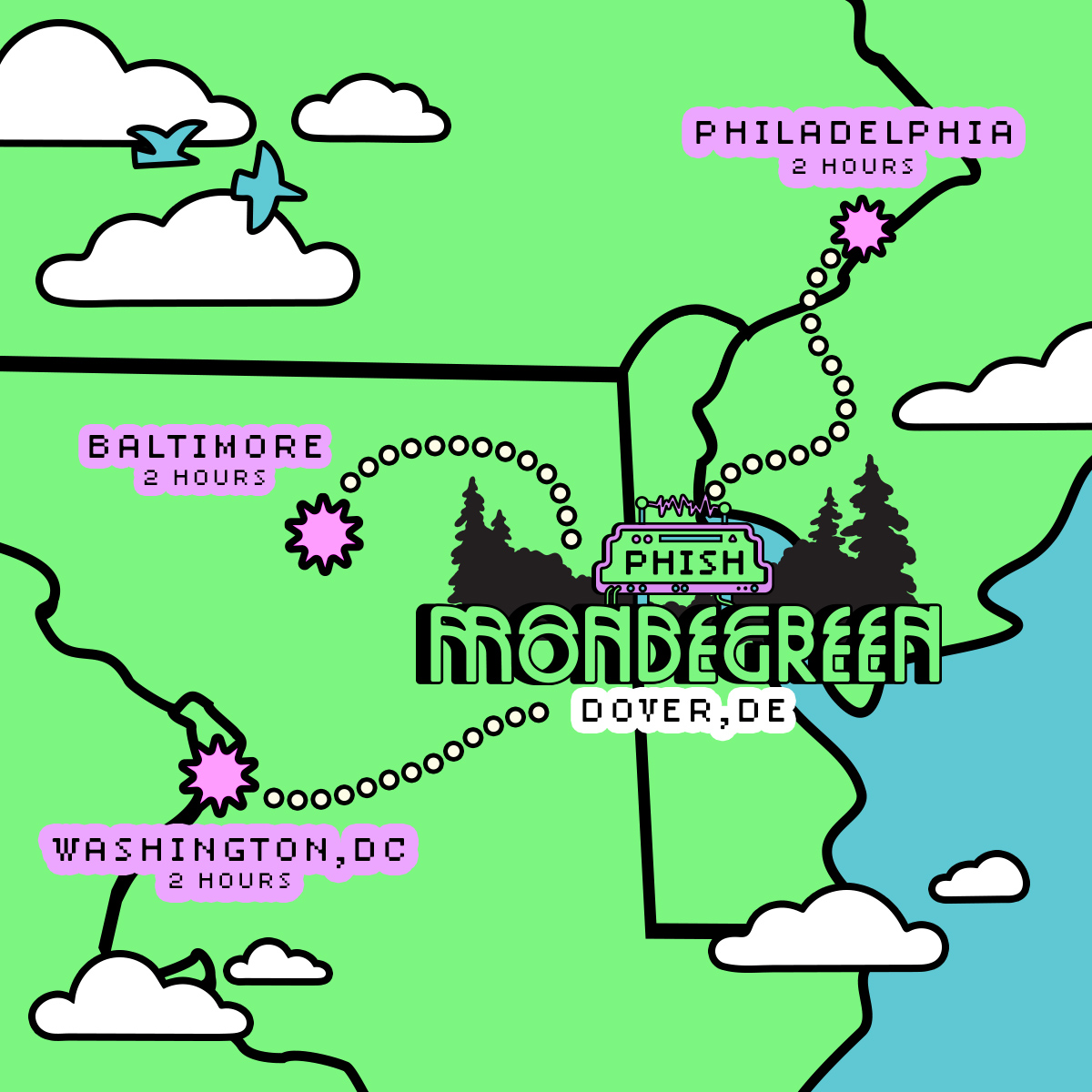 Mondegreen travel map graphic