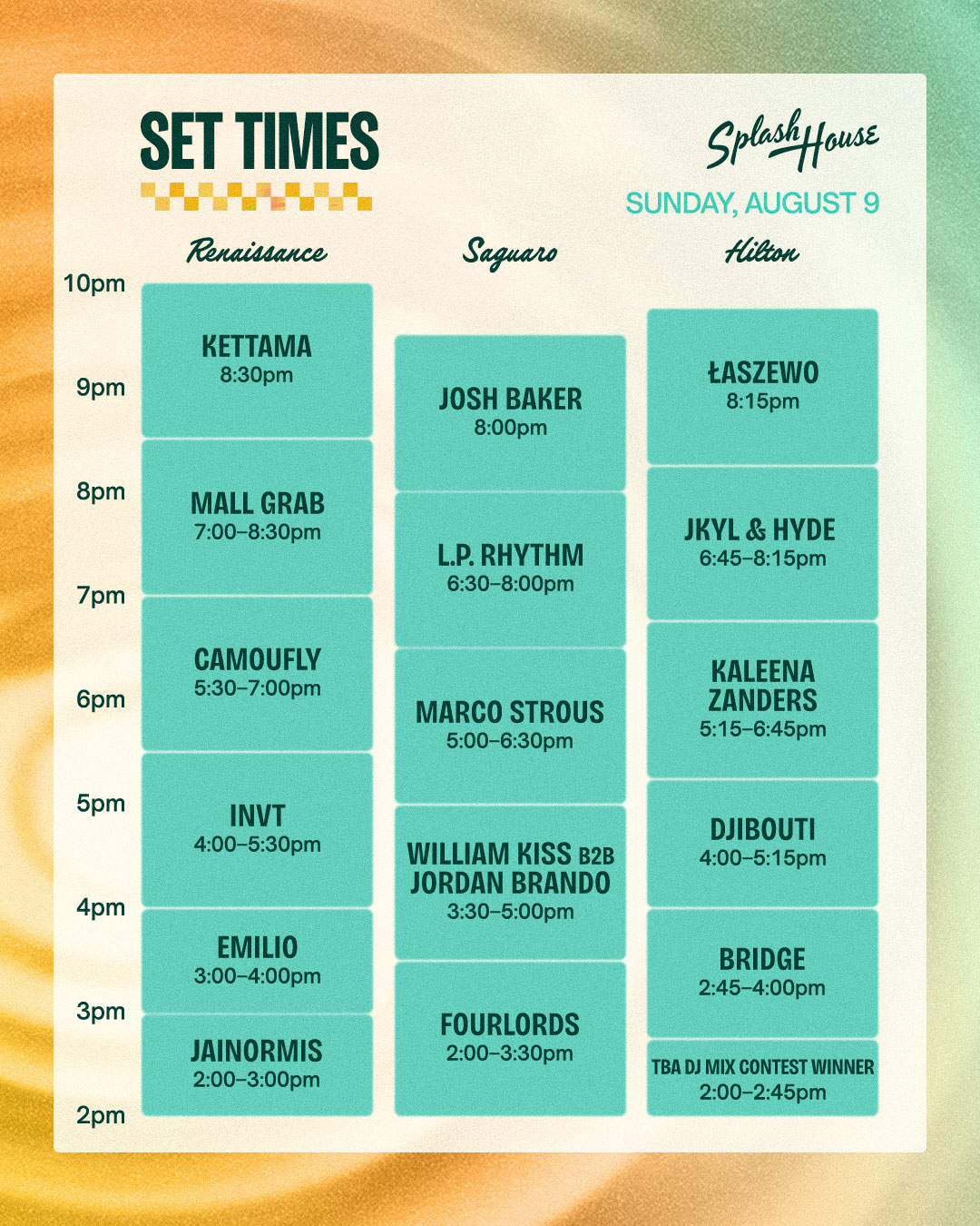 Weekend 1 Set times