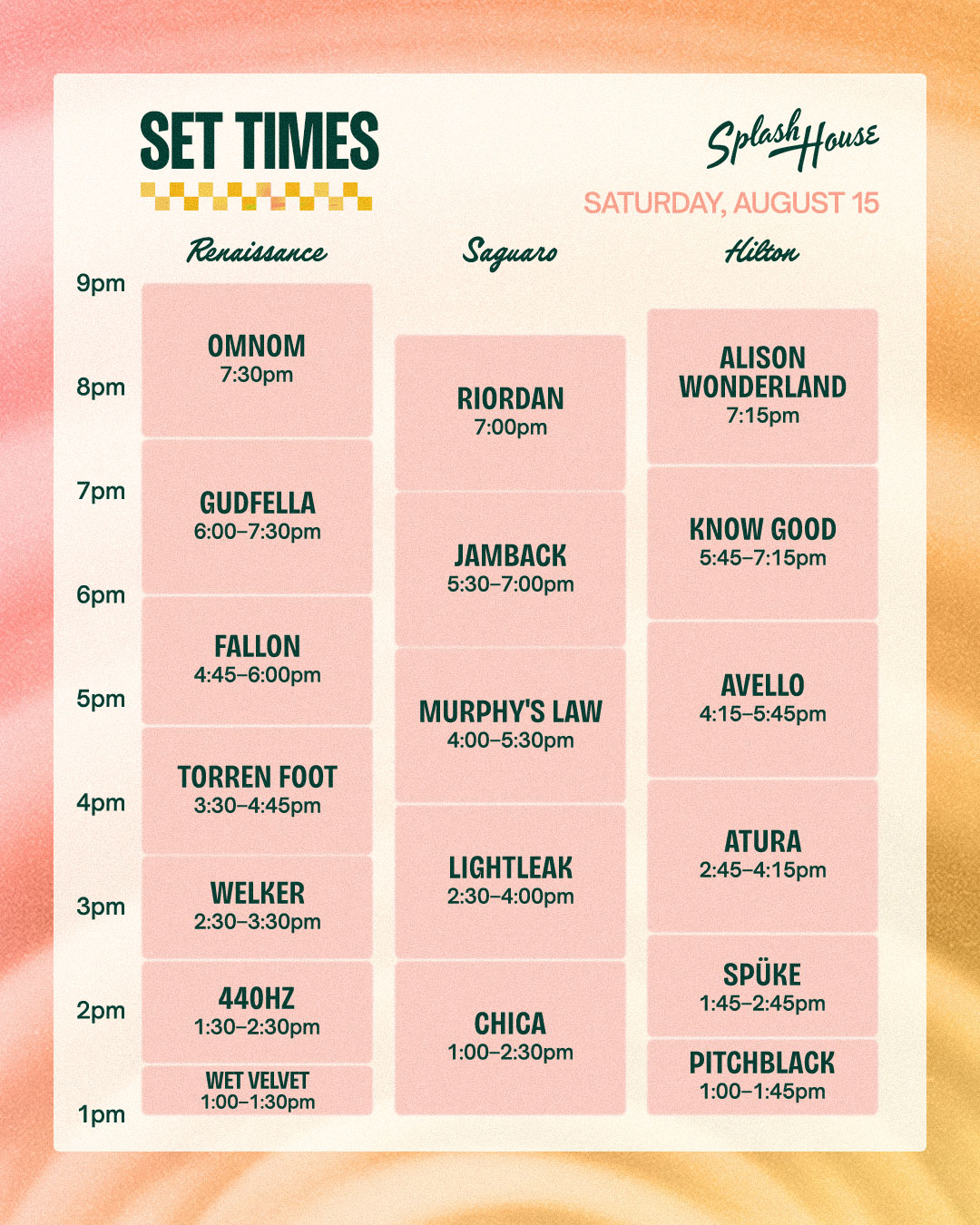 Weekend 1 Set times