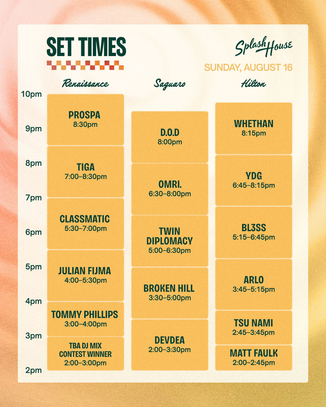Weekend 1 Set times