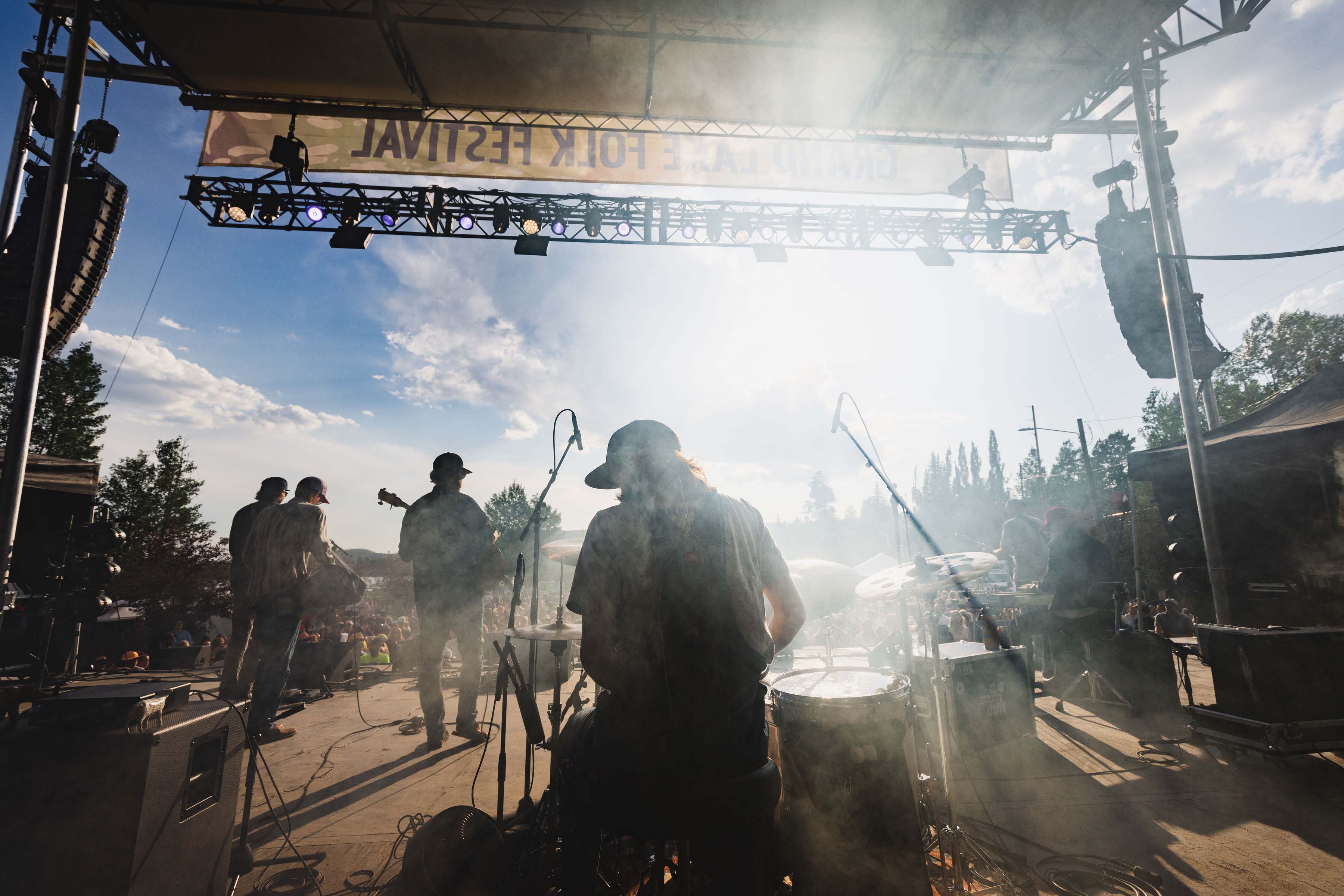 View behind drummer