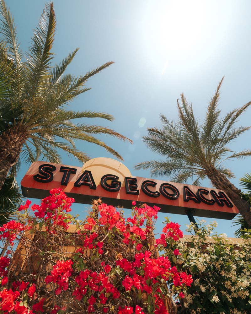 stagecoach sign with palm trees