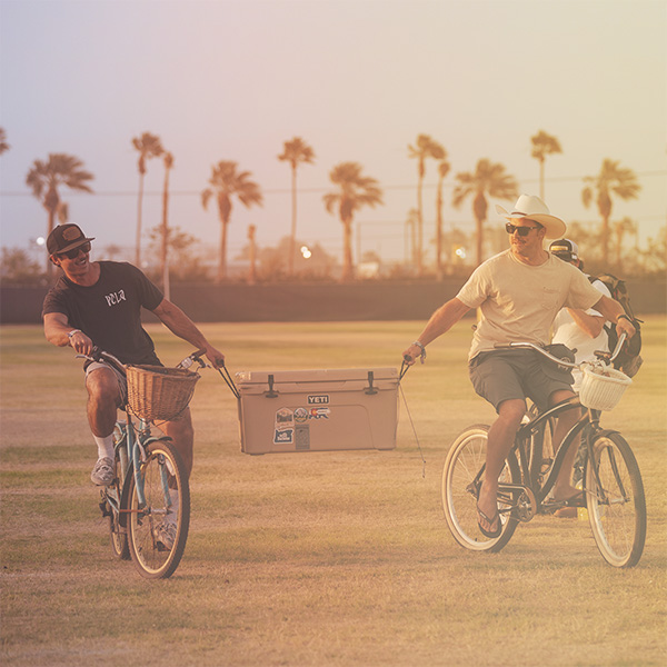 Couple riding bikes at Stagecoach