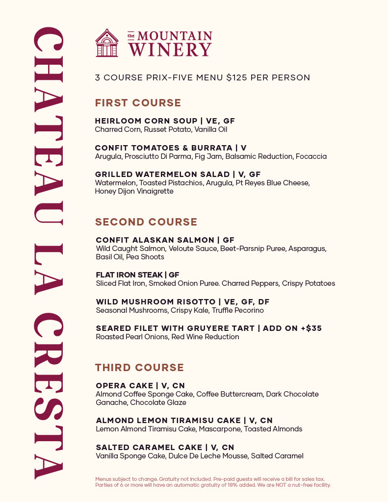 Chateau La Cresta menu