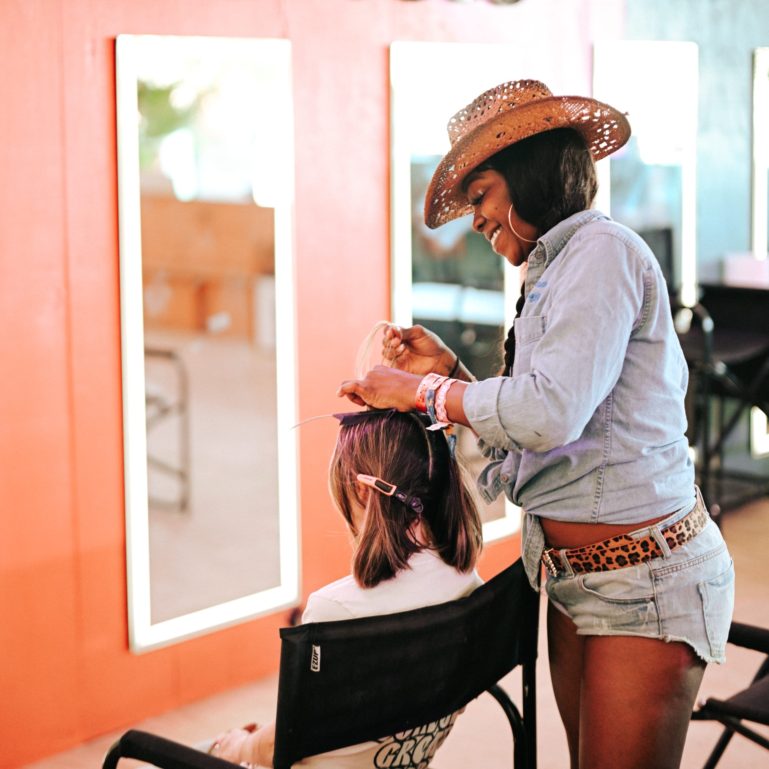 Hair stylist styling hair